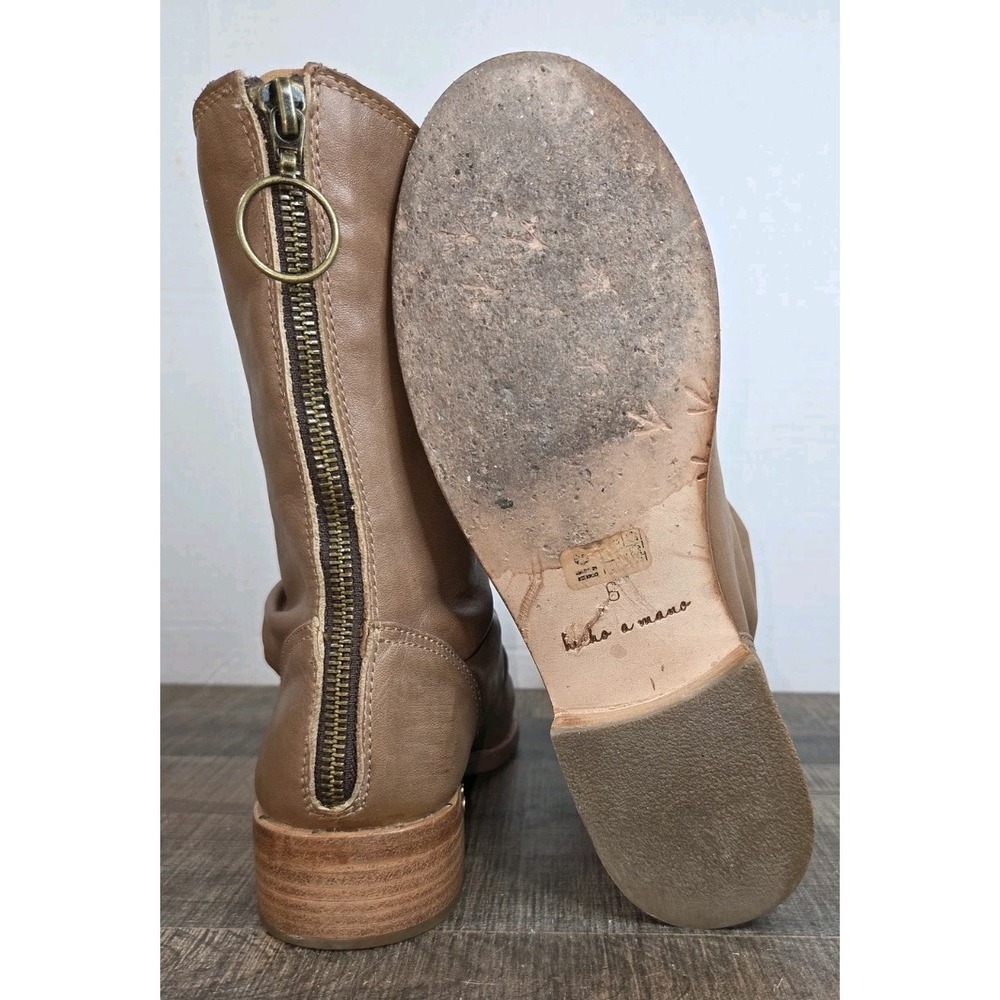 Beek Ostrich Mid Calf Boots Womens 6 Saddle Tan Leather Slouch Block Heel - Picture 10 of 12